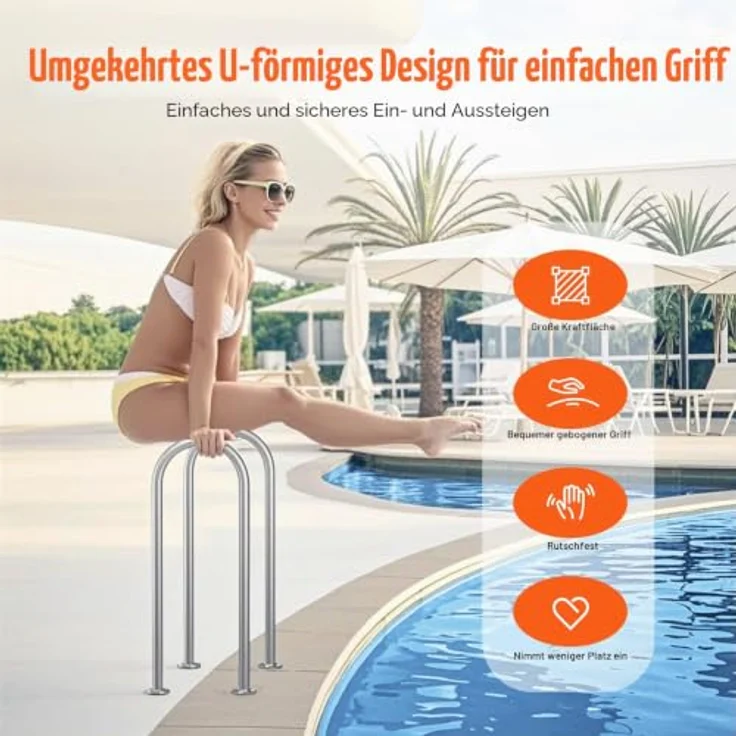 VEVOR Pool-Handlauf, Aluminium Pooleinstieg mit Grundplatte, 400 x 90 x 915 mm, benutzerfreundliche Einstieghilfe für Innen-/Außenpools, silbergrau – Bild 5