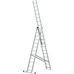 DRABEST Leiter PRO Serie Aluminium Vielzweckleiter 3x12 Stufen Klappleiter 3-teilig Industrieleiter Arbeitshöhe 8 m Belastbarkeit 150 kg Eimerhaken
