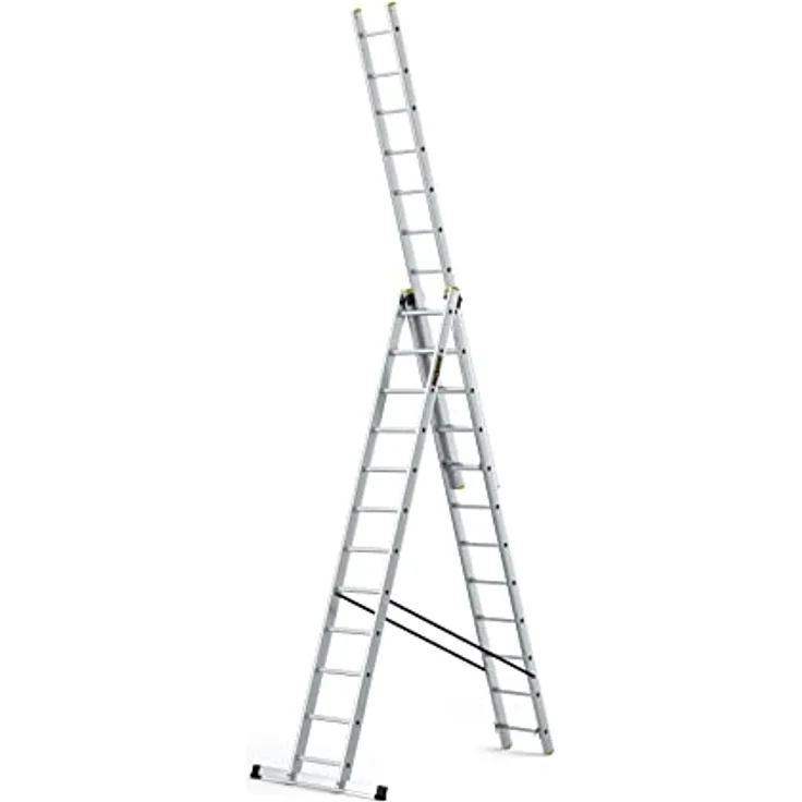 DRABEST Leiter PRO Serie Aluminium Vielzweckleiter 3x12 Stufen Klappleiter 3-teilig Industrieleiter Arbeitshöhe 8 m Belastbarkeit 150 kg Eimerhaken – Bild 1