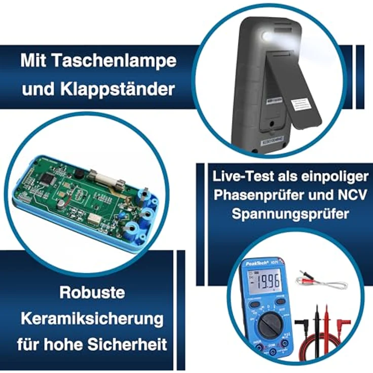 PeakTech P1071 – Digital Multimeter 10A AC/DC mit Auto-Range, 2.000 Counts LCD-Display, CAT III 600V, robustes Messgerät mit NCV-Modus und LED-Beleuchtung – Bild 4