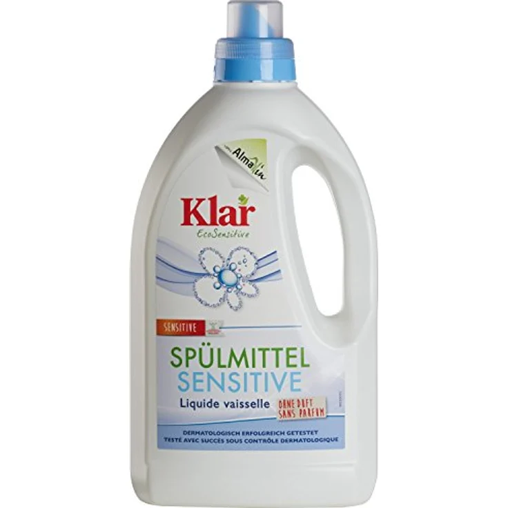 Almawin Klar Spülmittel Sensitive, 1,5L geschmacklos, öko-zertifiziert, dermatologisch getestet, umweltfreundlich – Bild 1