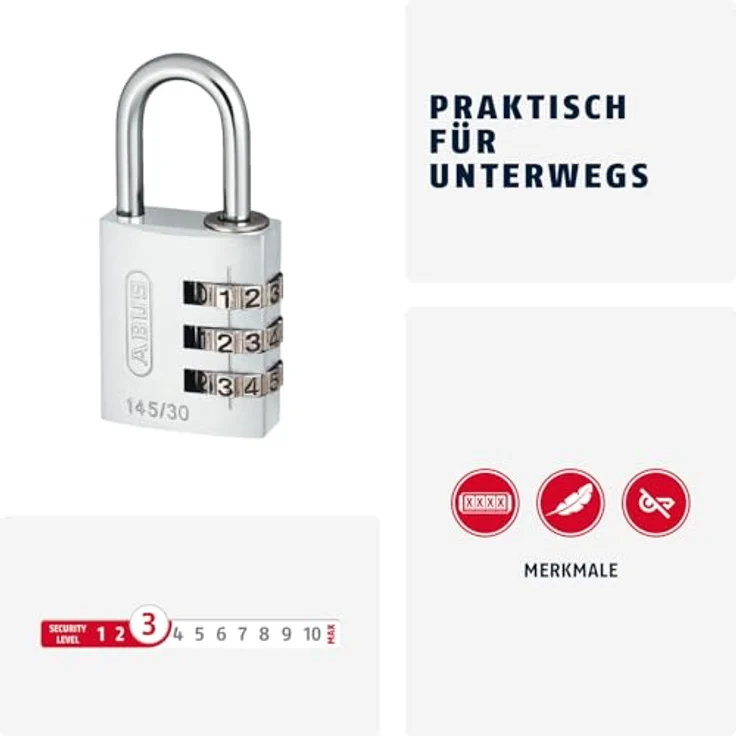 ABUS Aluminium-Zahlenschloss 145-30, silber, 46620 – Bild 3