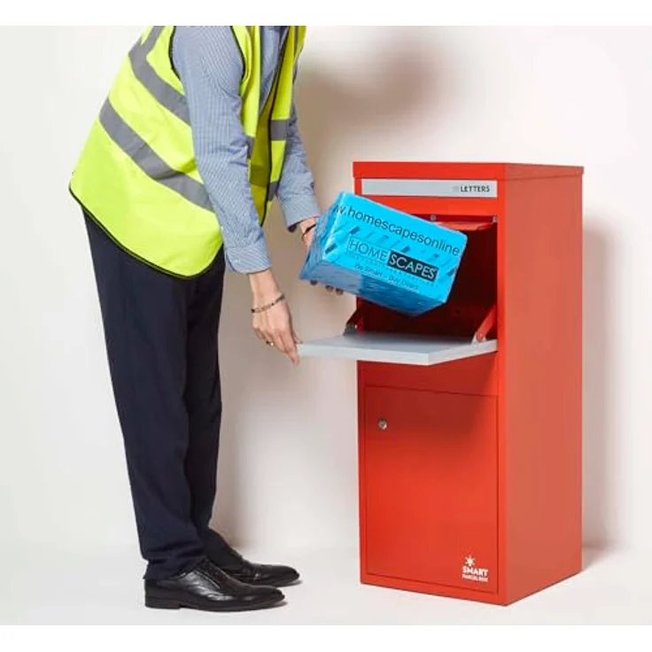 Smart Parcel Box L rot 42x39x103 cm, Paketbriefkasten mit Rückholsperre, sichere Paketbox für Zuhause und Unternehmen, Entnahme hinten & vorne – Bild 2