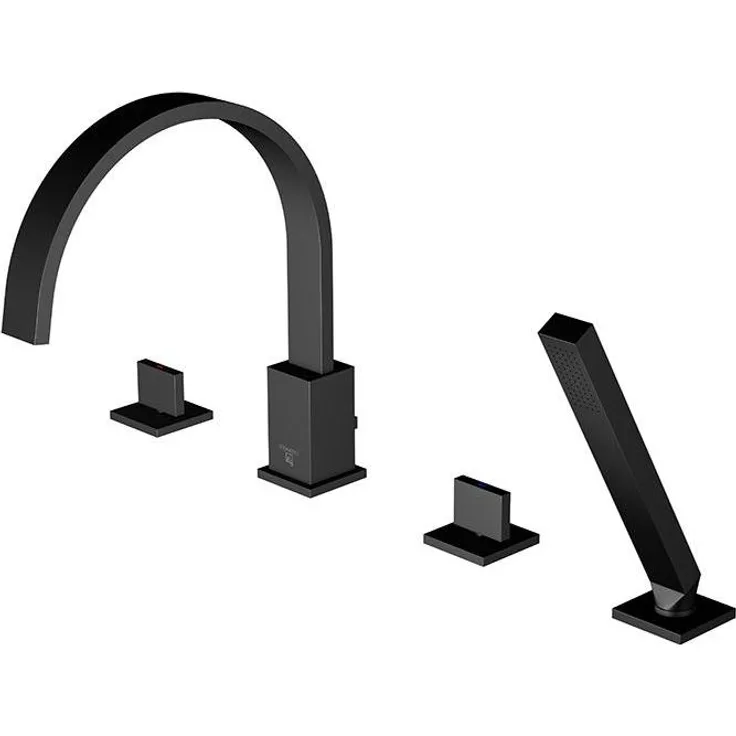 Steinberg Serie 135 Wannenarmatur, 4-Loch, Wannenrandmontage, chromfarben, mit schwenkbarem Schwallauslauf und ausziehbarer Handbrause