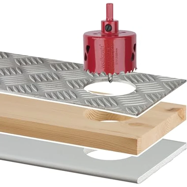 Wolfcraft Bi-Metall 5474000 I Ø 68 mm I Schnitttiefe 40 mm I Sechskant-Schaft I für Holz, Sperrholz, Buntmetalle, Kunststoffe und Gipskartonplatten I für den Heim-und Handwerker Lochsäge, rot - Preisvergleich – Bild 4