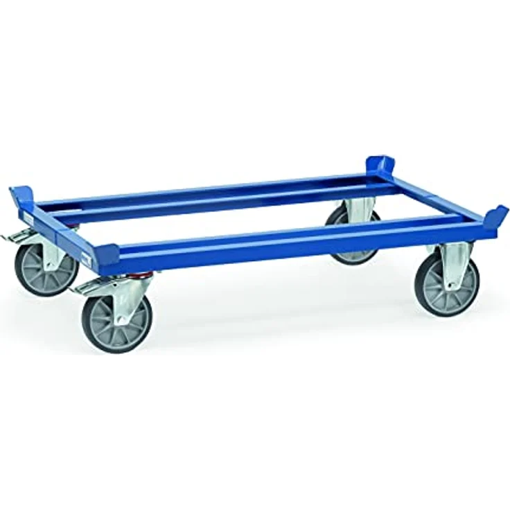 Fetra Paletten-Fahrgestell 22802 - TPE, robuste Winkelstahl-Schweisskonstruktion, pulverbeschichtet in Blau, geräuscharme TPE-Bereifung, mit Feststeller an Lenkrollen – Bild 1