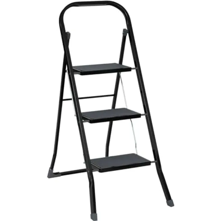 5five Klappbarer Metalltritt 3 Stufen mit Sicherheitsverriegelung, Griff und rutschfester Beschichtung, max. Belastbarkeit 150 kg, Maße 46,5 x 71,5 x 105 cm