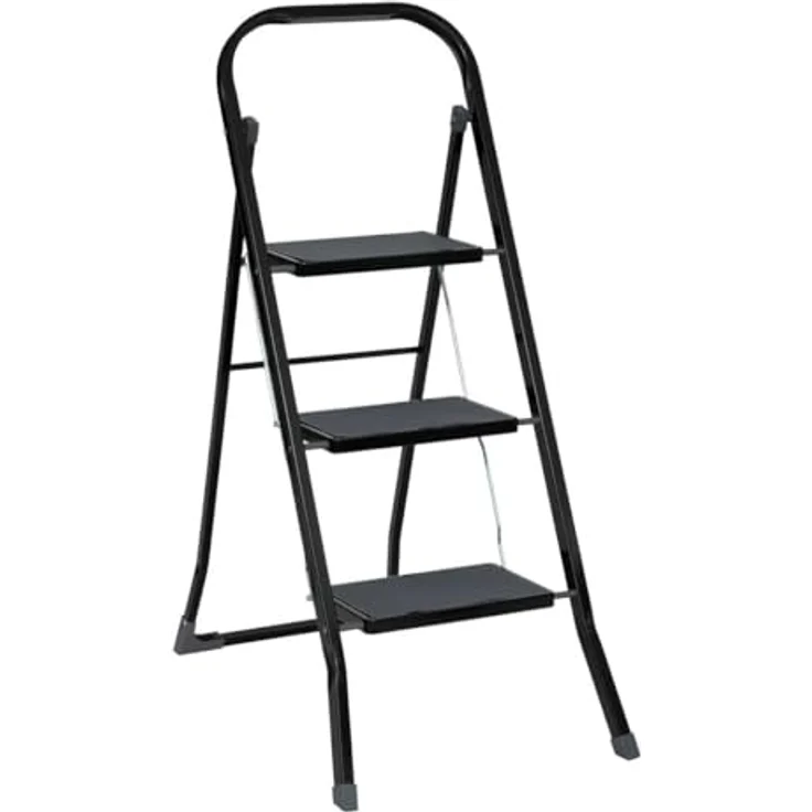 5five Klappbarer Metalltritt 3 Stufen mit Sicherheitsverriegelung, Griff und rutschfester Beschichtung, max. Belastbarkeit 150 kg, Maße 46,5 x 71,5 x 105 cm – Bild 1