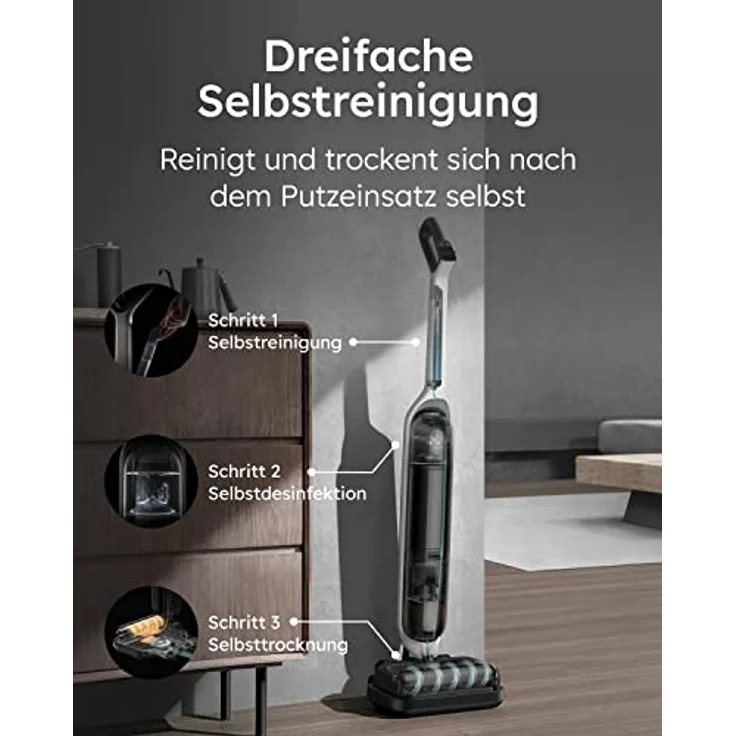 eufy MACH V1, Kabelloser All-in-One Stabstaubsauger mit Always-Clean Mop, 3-fache Selbstreinigung, Eco-Clean Ozon, Tesla Valve Mixing, Smart und leicht für einfaches Putzen – Bild 5