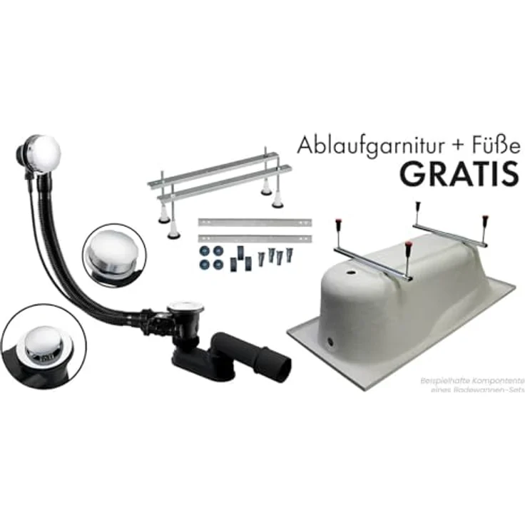 Besco BADLAND AVITA Eckbadewanne 170x75 cm, Weiß, Komplettset mit Acrylschürze, Füßen und Chrom Automatik Ablaufgarnitur, Made in EU 4in1 – Bild 5