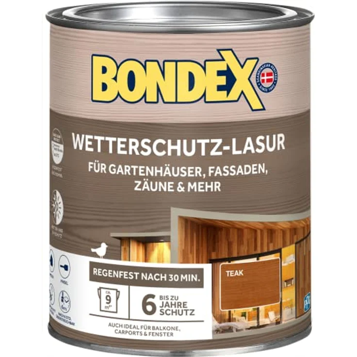 Bondex Holzschutzlasur Wetterschutz-Lasur, 0,75 L Seidenmatt in Teak, UV-Schutz, wasserbasiert – Bild 1