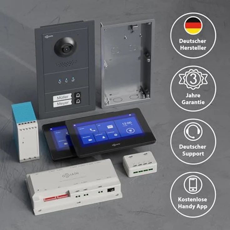 Goliath Intercom Video-Türsprechanlage Basic-Line, 2-Familienhaus mit 7-Zoll HD Monitor, Kamera und WLAN, Weiß/Silber – Bild 5