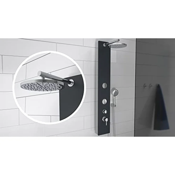 SCHÜTTE 60033 Duschpaneel Glas Ibiza, mit Massagedüsen, Wellness Regendusche, farbiges Sicherheitsglas, Duschsystem, 22 cm Duschkopf, Duschset inkl. Handbrause, Anthrazit – Bild 5