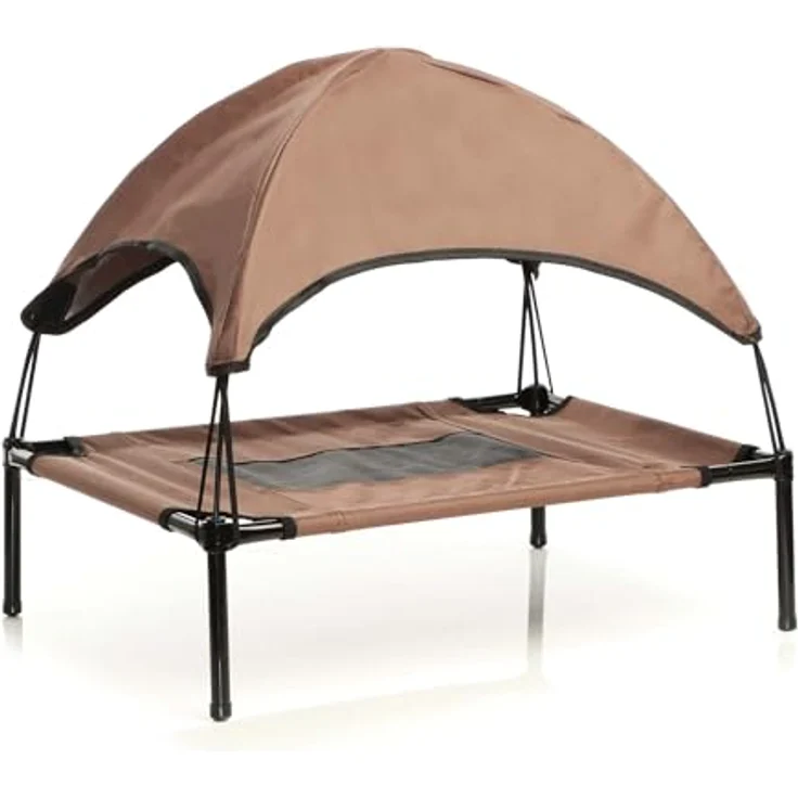Wiltec Hundebett mit Dach Braun 122x91x16cm Größe XL bis 50kg Outdoor Katzenliege Haustier Schlafplatz Sonnendach – Bild 1
