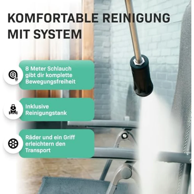 VONROC Hochdruckreiniger V18-2, 140 bar, 1800 W mit Reinigungsmitteltank und 8 m Schlauchlänge – Bild 5