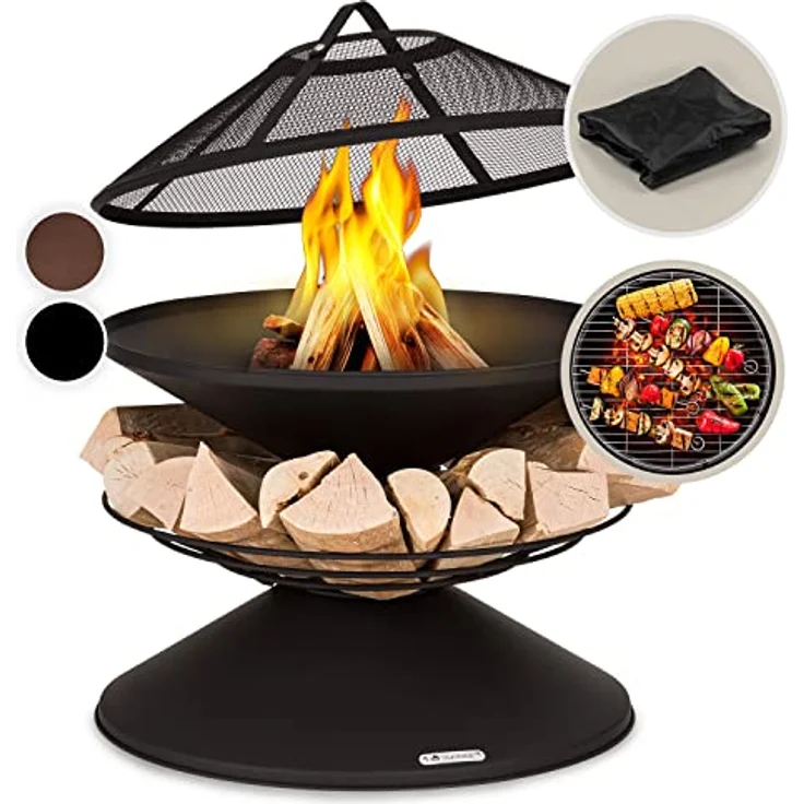 Blumfeldt Feuerschale 55 cm, wetterfeste Feuerstelle mit Grillrost, Funkenschutz und robustem Stahl-Design für Terrasse & Garten – Bild 1