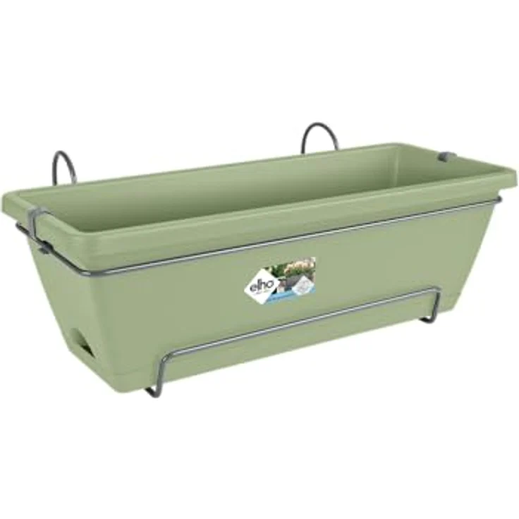 elho Barcelona Allin1 50 Übertopf für Balkon, 100% recyceltes Plastik, Ø 49.5 x H 18.5 cm, integrierter Untersetzer, Grün/Pistazien Grün – Bild 1