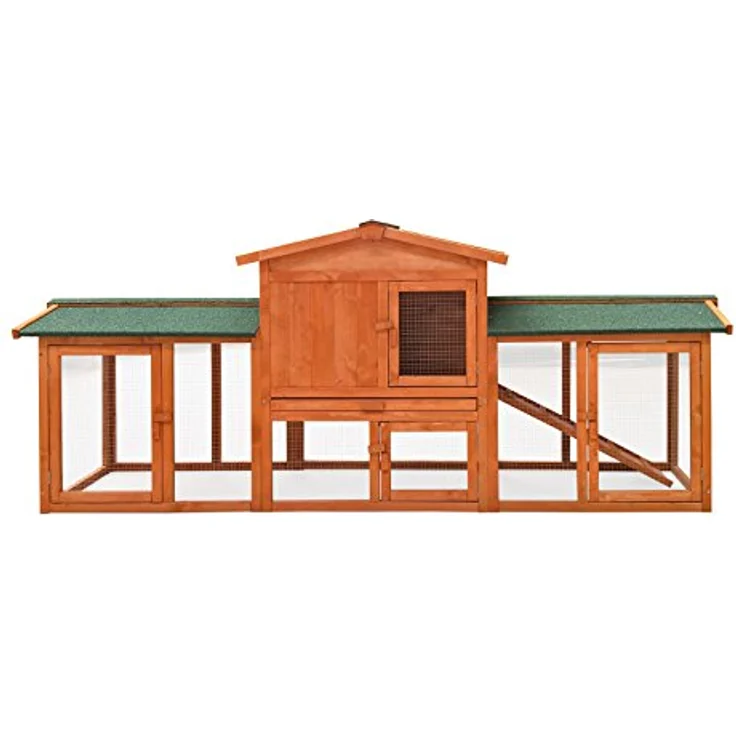 Wiltec Hasenstall 2190 x 530 x 850 mm mit Freilaufgehege und erhöhtem Unterschlupf aus Fichtenholz, Kaninchenkäfig mit 2 Etagen, Kleintierstall in Naturholzoptik – Bild 2
