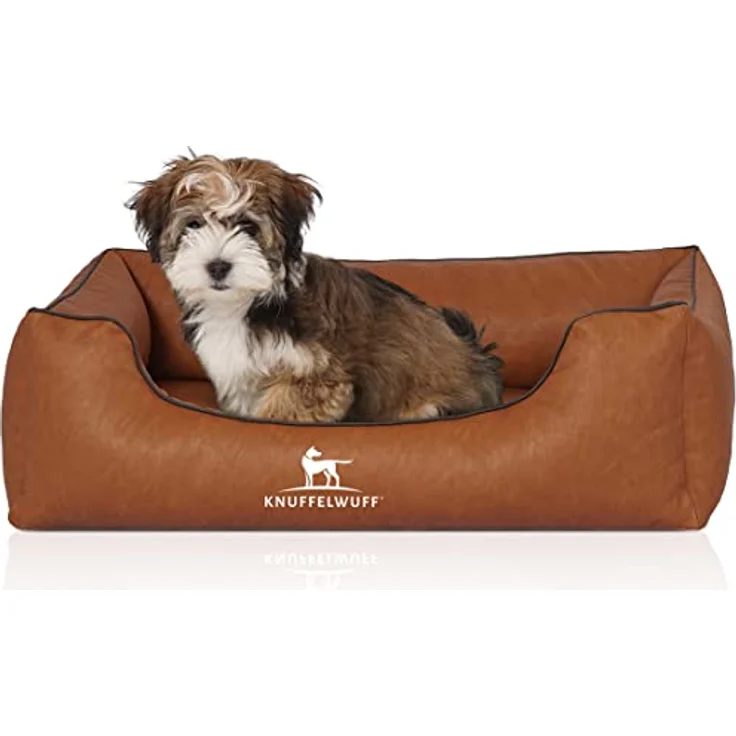 Knuffelwuff Hundebett Henderson aus marmoriertem Kunstleder M-L 85 x 63cm Rusty – Bild 1