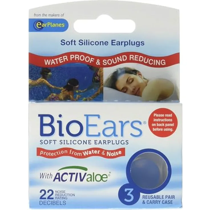 BioEars Weiche Silikon-Ohrstöpsel Wasser- & Lärmschutz mit Activ Aloe - 3 Paar, 50 g, Gehörschutz