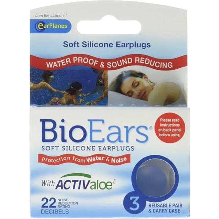 BioEars Weiche Silikon-Ohrstöpsel Wasser- & Lärmschutz mit Activ Aloe - 3 Paar, 50 g, Gehörschutz – Bild 1