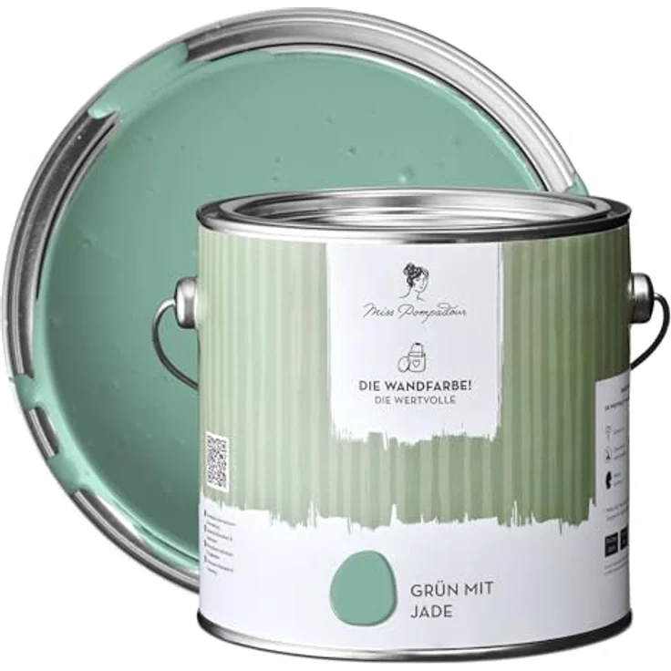 MissPompadour Wandfarbe Grün mit Jade, matte Innenfarbe, 2,5 L, sehr hohe Deckkraft, geruchsneutral und spritzfrei, wasserbasiert – Bild 1