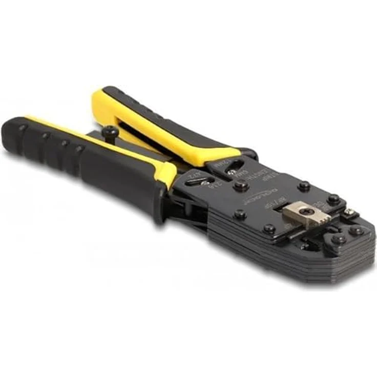 Delock Universelle Crimpzange mit Abisolierer, 200 mm, für RJ50, RJ45, RJ12, RJ11, gelb/schwarz – Bild 2