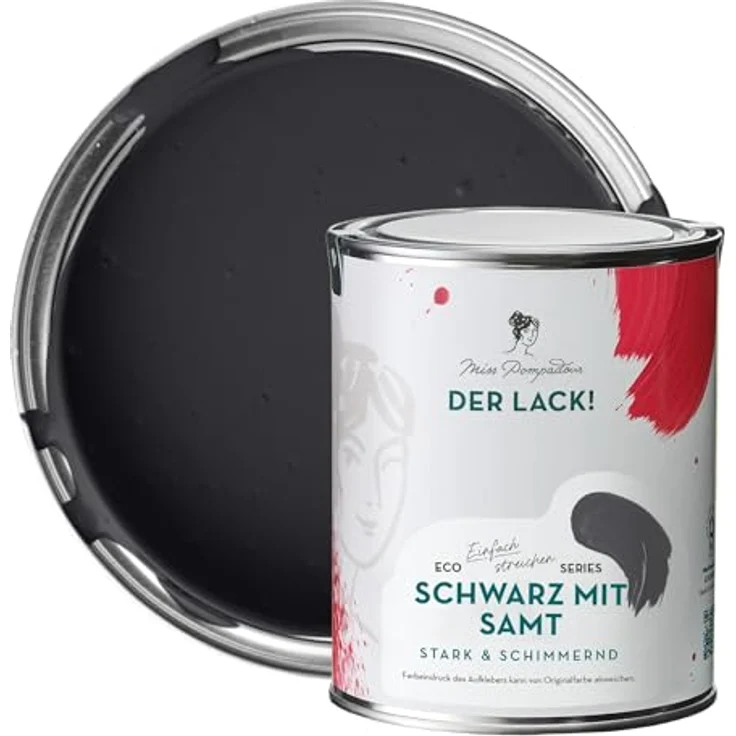MissPompadour Holzfarbe Schwarz mit Samt, 1L Seidenmatte Möbelfarbe für Innen & Außen, witterungsbeständig und hochdeckend – Bild 1