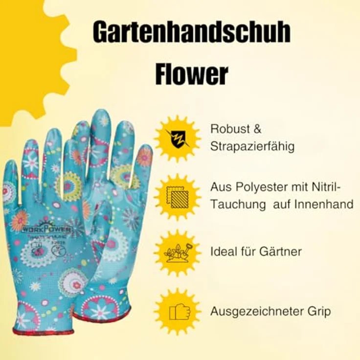 Scheibler Workwear Gartenhandschuhe Flower, hochelastische Arbeitshandschuhe mit griffigem Latex, Größe 9 (Bunt) – Bild 2