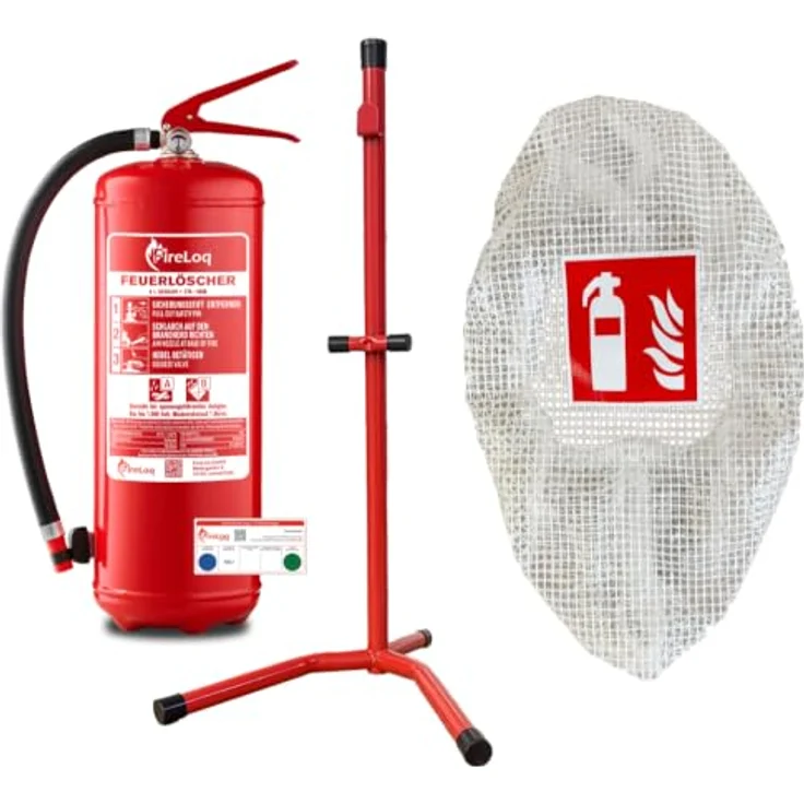 FireLoq® 6L Schaumlöscher 27A | 183B, Komplettset mit Feuerlöscher Ständer und Gitterschutzhaube für Industrie und Gewerbe – Bild 1
