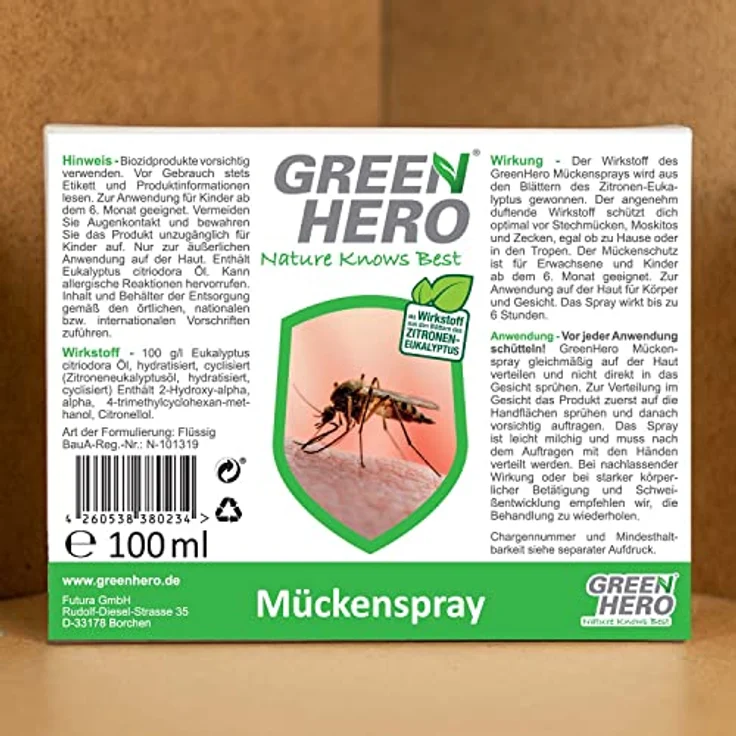 Green Hero Mückenspray schützt zuverlässig vor Stechmücken, Moskitos & Zecken 100ml Mückenschutz mit dem gut duftendem Wirkstoff EC-Öl, geeignet für Erwachsene und Kinder ab dem 6. Monat – Bild 5