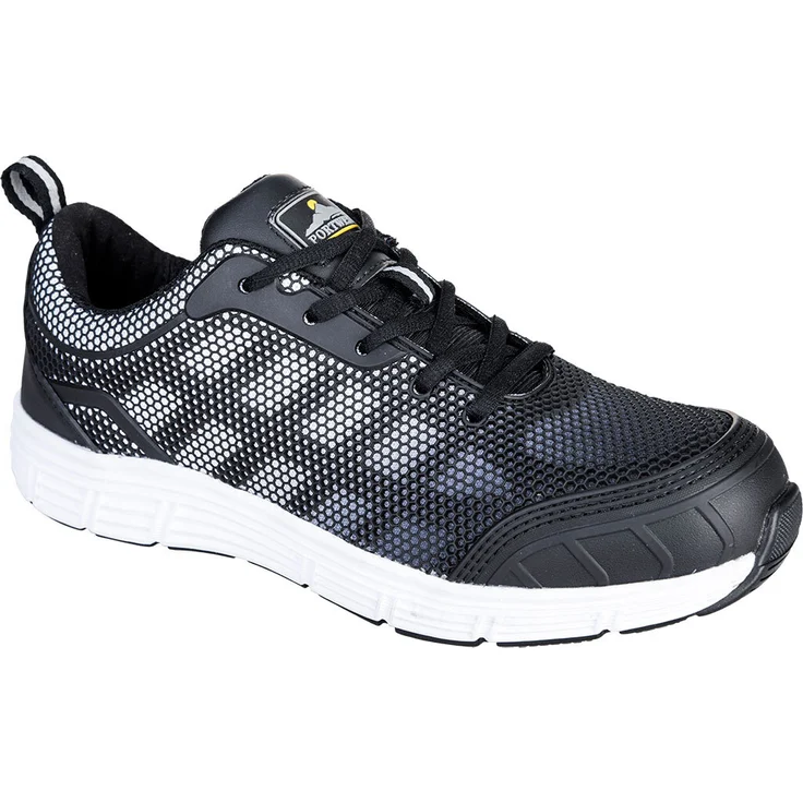 Portwest FT15 Steelite Tove Trainer S1P, Sicherheitsschuhe in Schwarz/Weiß, Gr. 45 mit Stahlkappe und Atmungsaktivem Obermaterial