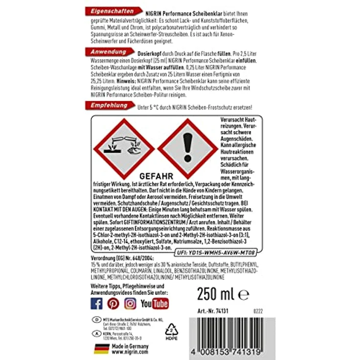 Nigrin Performance Scheibenklar 250 ml, Konzentrat 1 : 100 – Bild 11