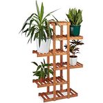 Relaxdays Blumenregal aus Holz, 5 Ebenen, Blumenständer für innen, Mehrstöckig, HBT: ca. 125 x 81 x 25 cm, hellbraun