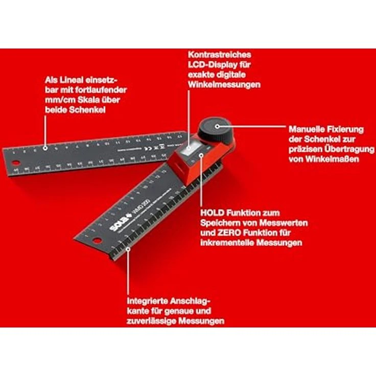 Sola SOLA WMD 200 - Digitaler Winkelmesser 200 mm - Präzise exakte Winkelmessungen - Schreinerwinkel digital - Metall- und Holzbearbeitung – Bild 2