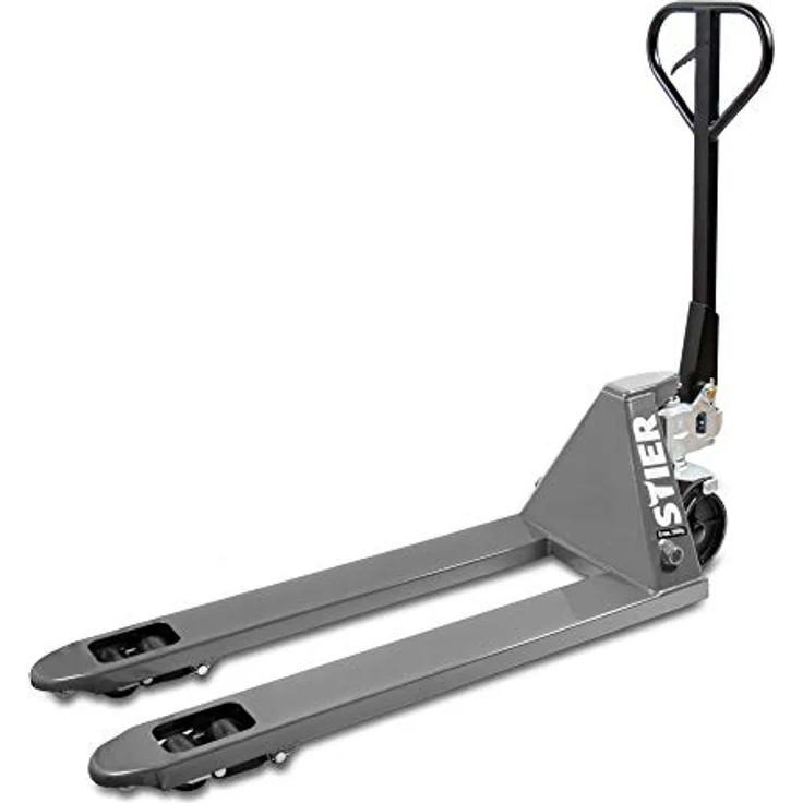 STIER Gabelhubwagen, Hubwagen mit Tragkraft 2500 kg, Gabellänge 1150 mm, graue Nylon-Rollen, wartungsfreie Handhydraulik, Lenkeinschlag von 210° – Bild 3