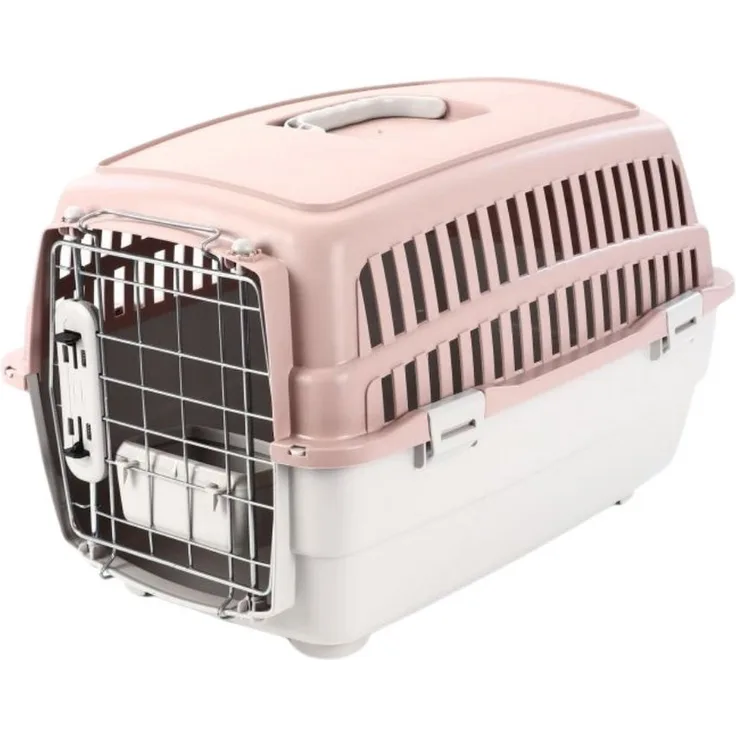 GarPet Hunde-Transportbox Transportbox IATA Flugbox Flugzeug Transport Box Hunde Katzen Gr. S, Grau/Altrosa kombiniert