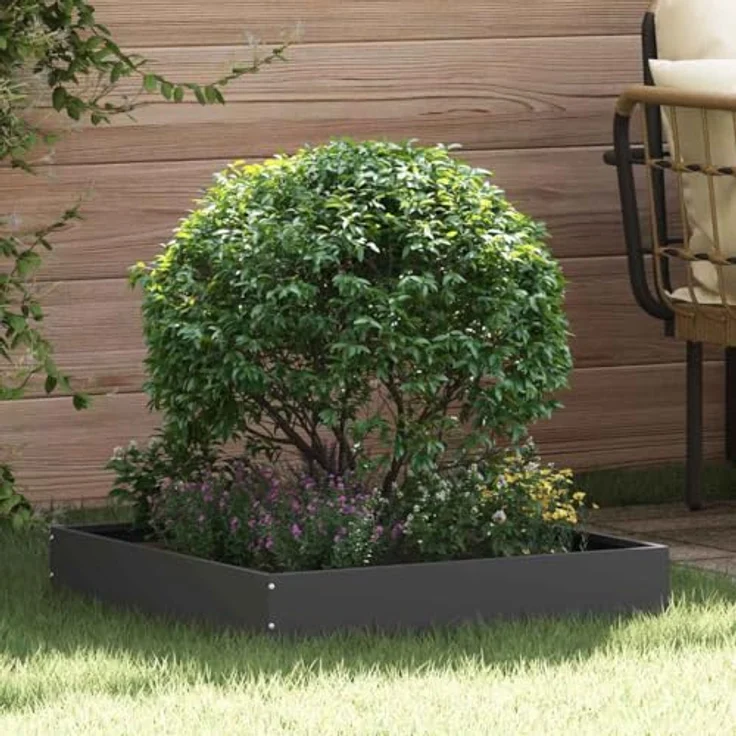 vidaXL Raseneinfassung 6er Set, Modern schwarze Metallkante aus Stahl, 60 x 60 x 13 cm, strapazierfähig für Garten und Terrasse – Bild 2