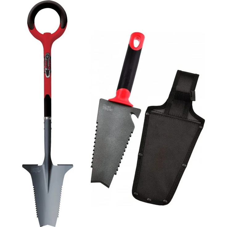 Root Slayer® Spaten Set Wurzelspaten + Blumenkelle, bruchfest und ergonomisch, (Spar-Set, 2-St., Garten), Wurzelspaten & Schaufel, inkl. Klinge mit Zähnen