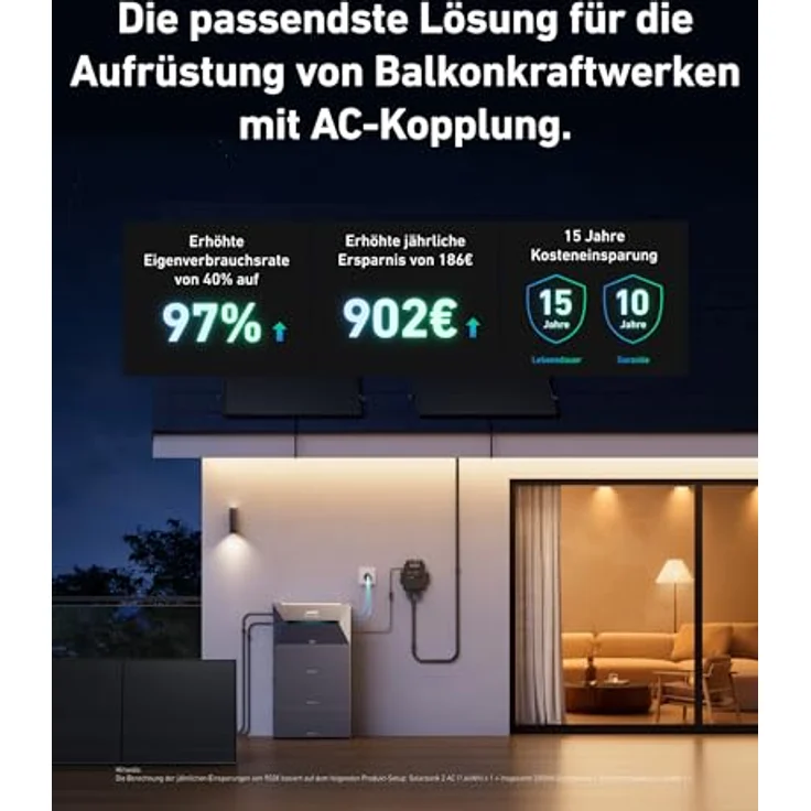 Anker SOLIX Solarbank 2 AC, Balkonkraftwerk mit Speicher zum Aufrüsten, 902€ Einsparung, Mikroinverter-Kompatibilität, 2000W Solareingang, 9,6kWh Kapazität, 6 Sekunden Installation – Bild 2