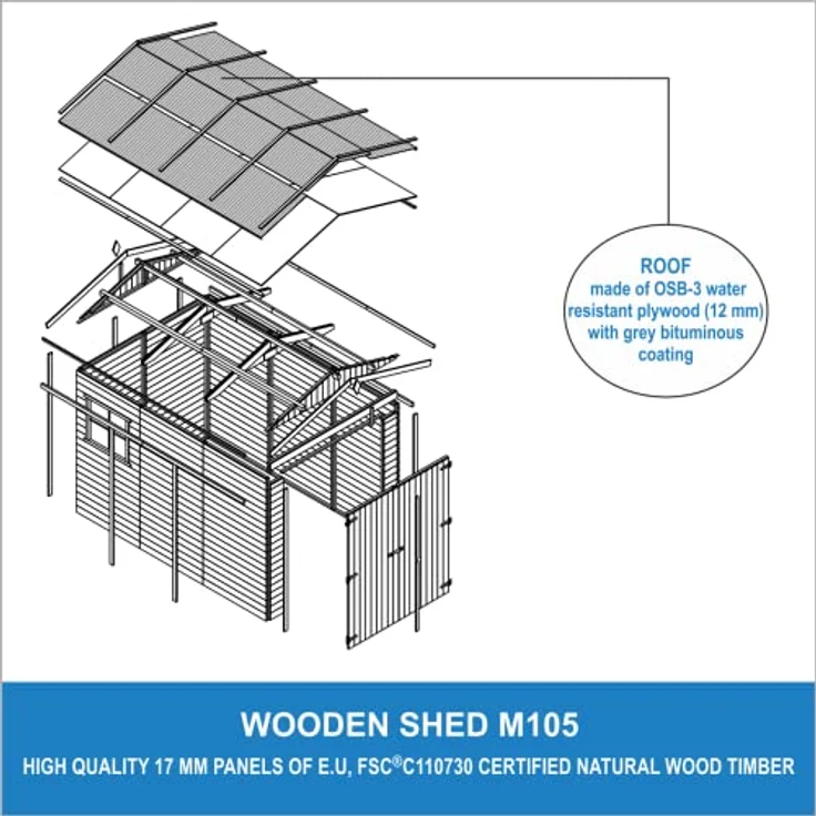 TIMBELA Holzgarage - Abstellraum mit Fenstern- H222x244x320 cm/ 6 m² - Plattenkonstruktion aus Naturholz - Gartenwerkstatt - Auto- und Geräteschuppen M105 – Bild 4