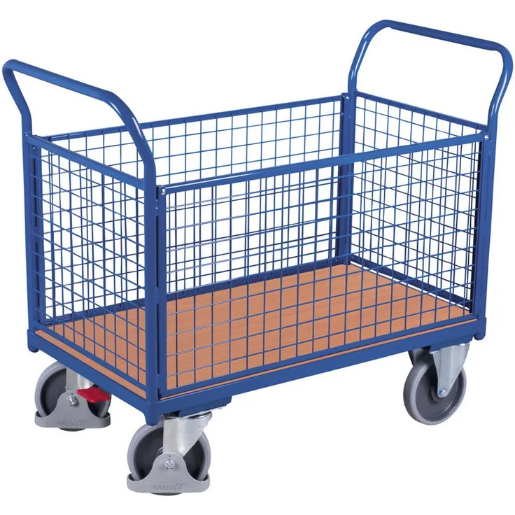 CORDES Transportwagen VARIOfit Vierwandwagen, Drahtgitter, 500 kg Traglast, enzianblau, Ø 200 mm Rollen mit Zentralbremse