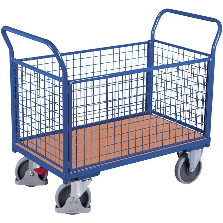 CORDES Transportwagen VARIOfit Vierwandwagen, Drahtgitter, 500 kg Traglast, enzianblau, Ø 200 mm Rollen mit Zentralbremse