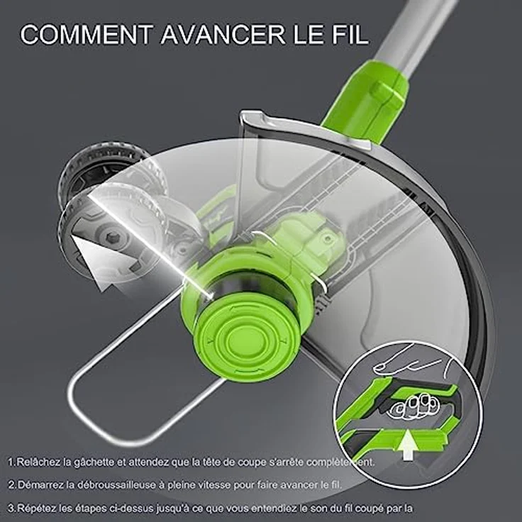 Greenworks GD24LT33K4, 24V Akku Rasentrimmer & Kantenschneider mit Rad, 33cm Schnittbreite, automatischer Vorschub, 2mm Nylonfaden, inkl. 4Ah Akku & Ladegerät, 3 Jahre Garantie – Bild 3