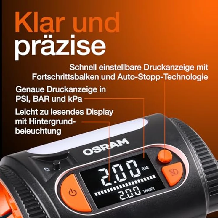 Osram OTI2130 TYREinflate 2130, Reifen-Kompressor mit digitalem Display, Auto-Stopp-Funktion und 3,5 m Stromkabel – Bild 4