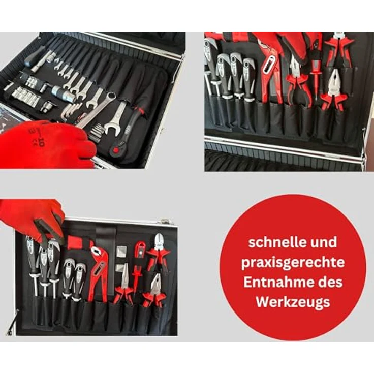 Famex 745-47 Aluminium Werkzeugkoffer mit umfassendem Werkzeugsatz für Haushalt, Garage und Werkstatt, 45,5 x 35,5 x 16 cm, 8,0 kg – Bild 4