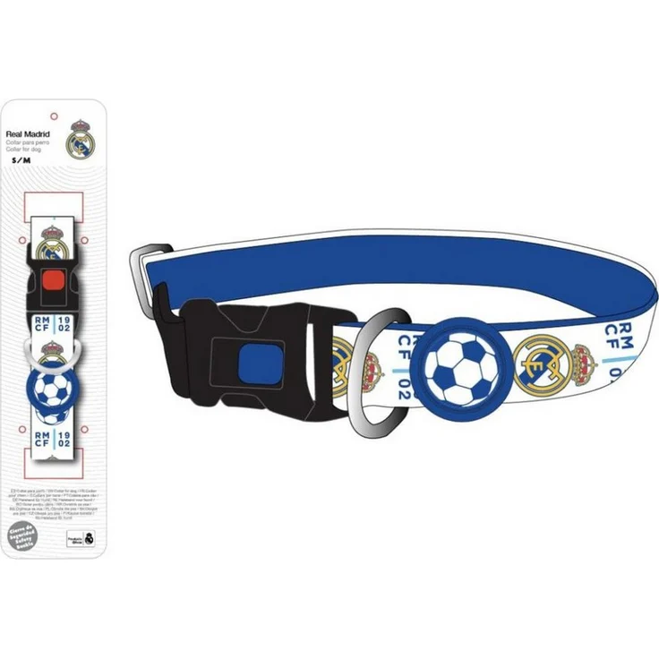 Cerda Hunde-Halsband Real Madrid S/M, verstellbar und robust aus 100% Polyester, offizielles Fan-Design für Haustiere