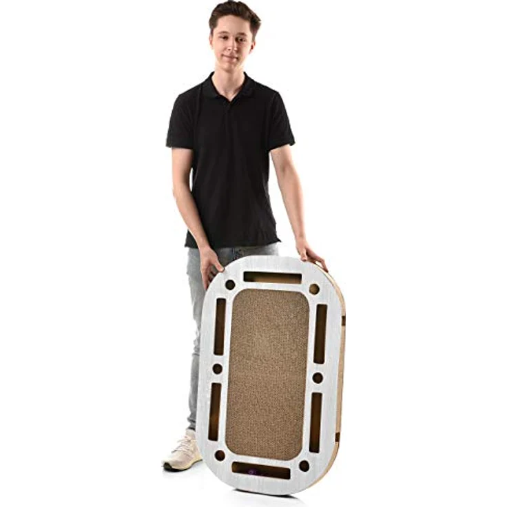 CanadianCat Company | XXL Katzenspielplatz 85 x 54 x 5,8 cm mit integrierter Kratzpappe Katzenspielzeug Kratzbrett in hellgrau gekalkter Holzoptik Kratzkarton – Bild 4