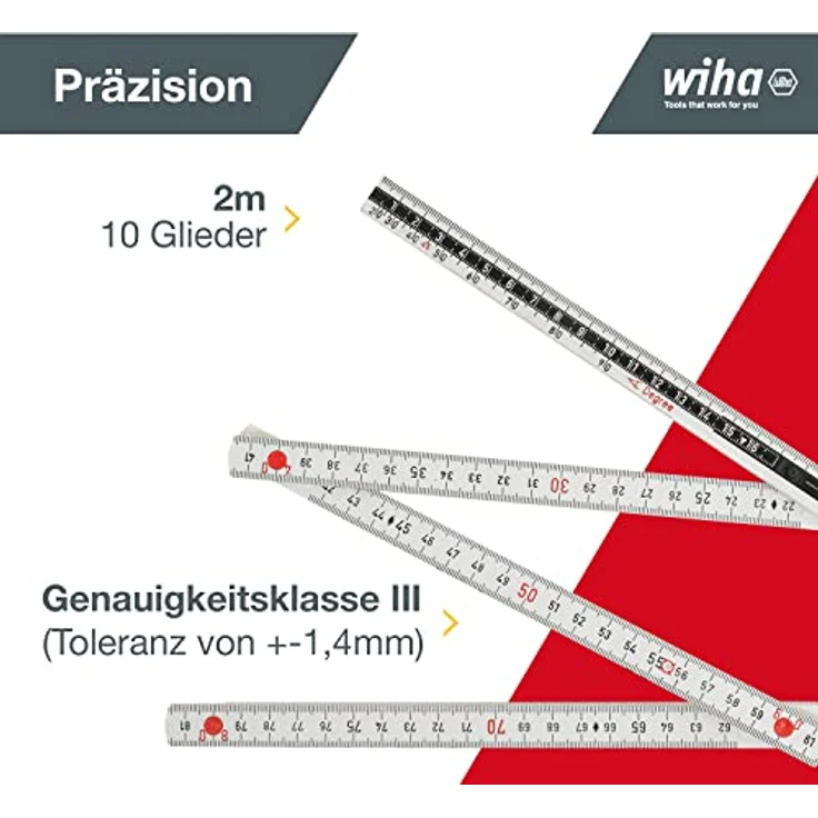 Wiha Gliedermaßstab Longlife All in One 2 m metrisch, 10 Glieder (33232) weiß – Bild 2