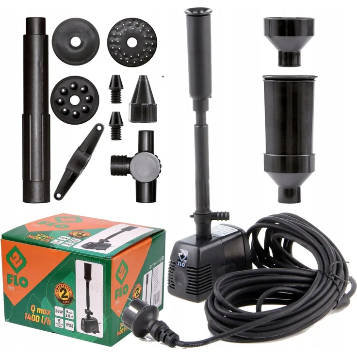 Flo FONTANO PUMP 28W 79929, Tauchpumpe mit 1400 l/h Förderleistung und IPX8 Schutz, 10 m Kabel Länge